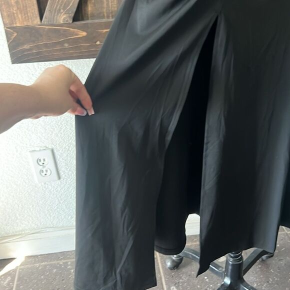 Stylish Long Sleeves V Neck Bodycon Pleated Slit Solid Evening Gown Dress - Picture 5 of 14